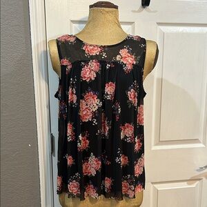 Bobbie Brooks Black and Pink Floral Blouse